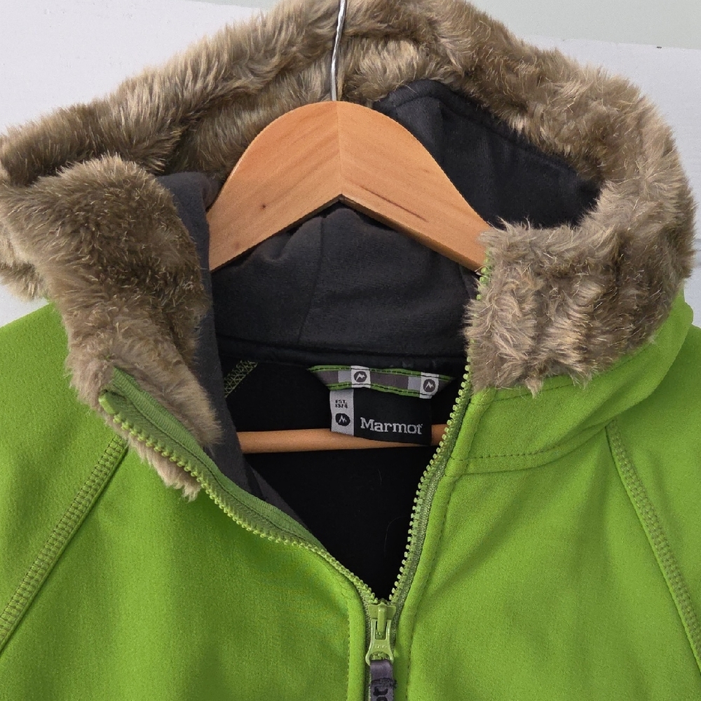 Marmot Lime Green Jacket with Faux Fur Trim